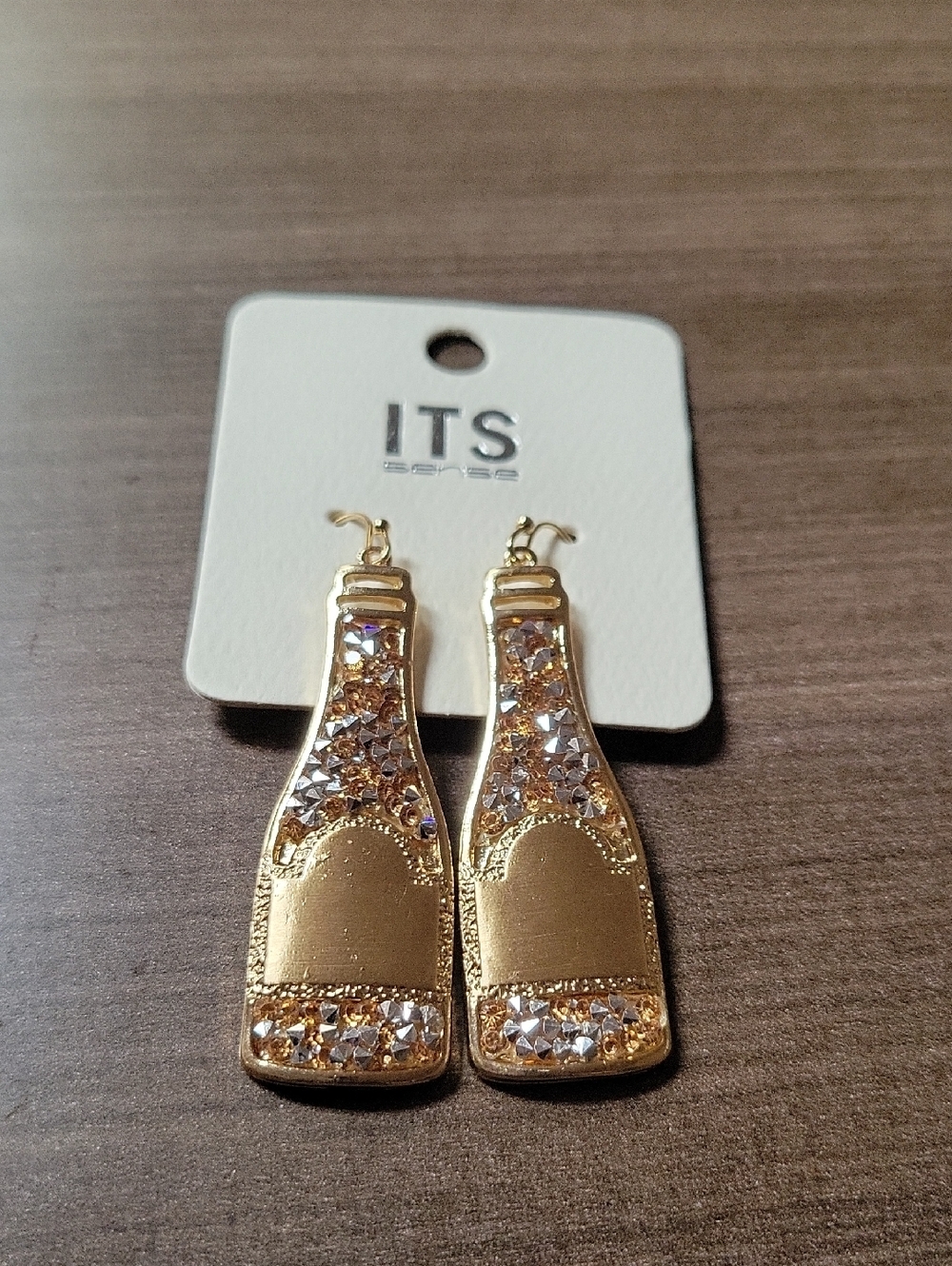 ITS Gold Bottle-Shaped .Drop Earrings with Clear Crystals
